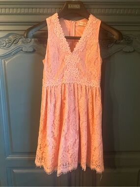 Altar'd State Coral Pink Lace V-Neck Girls' Party Dress